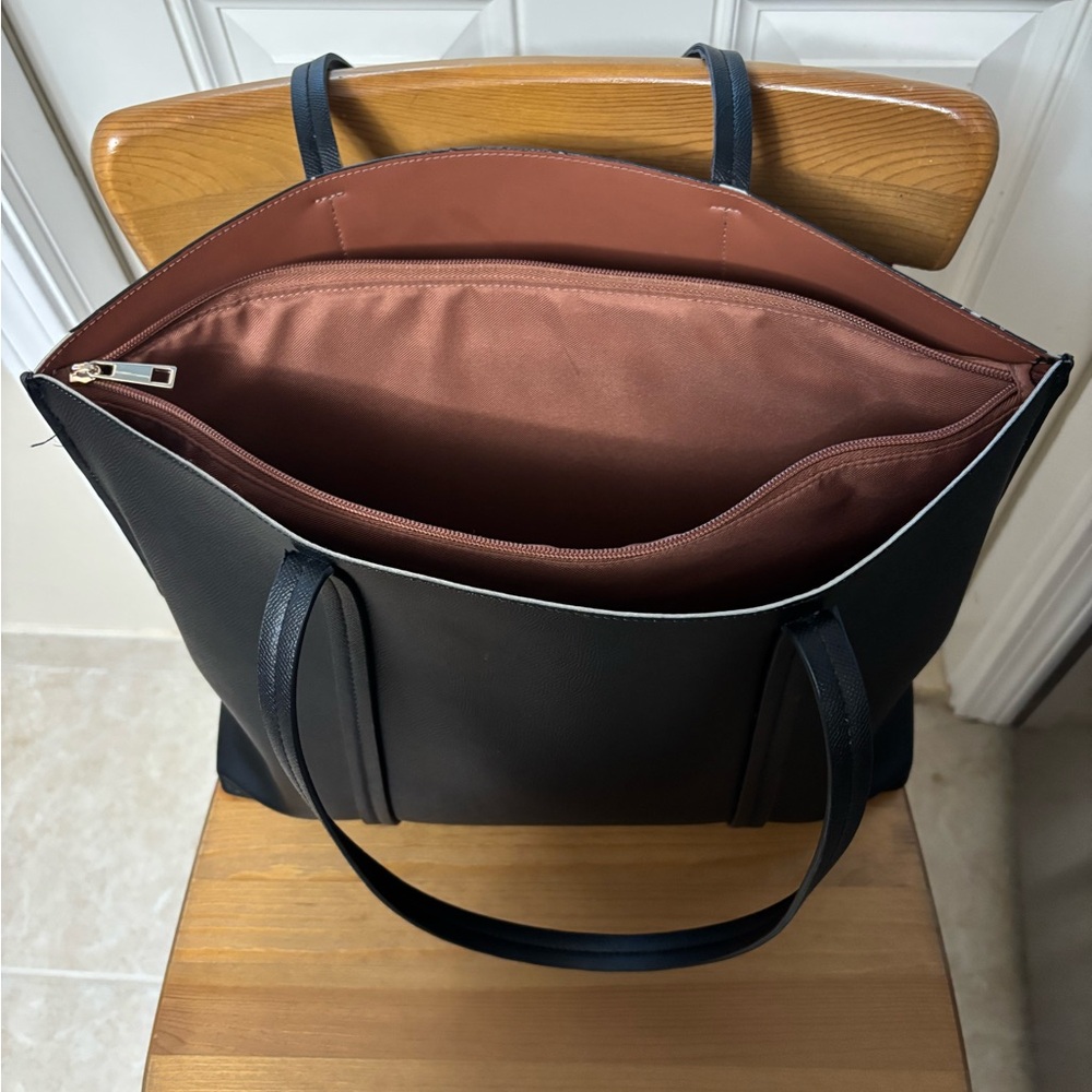 Black Tote Bag with Brown Interior